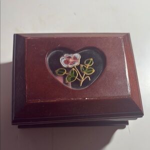 Wooden Jewelry Box with Floral Design